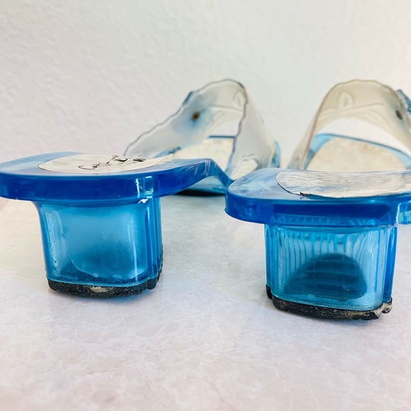 Vintage 90s Y2K Flower Blue Plastic Sandals RARE - Picture 5 of 10